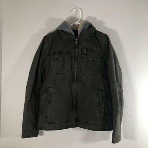 Guess Hooded Olive Green Zip Up Jacket M